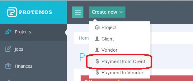 new payment from a client using the main menu: 3.