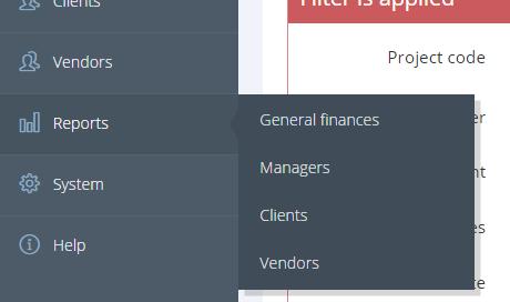 Reports There are several reports in the system enabling you to analyze the financial results of your activity for a defined period of time: General finances: