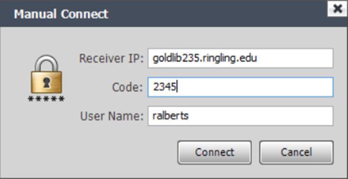14. In the Receiver IP field, enter in the room name URL as shown below.