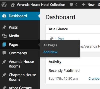 ADDING NEW PAGES In your Dashboard, click Pages on the left navigation.