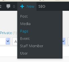 How to create a new page in WordPress 1. Login into Wordpress 2. From the Admin Toolbar at the top, choose + New > Page 3.