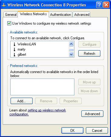 For more information on using the automatic wireless network configuration please refer to Windows XP Help file.