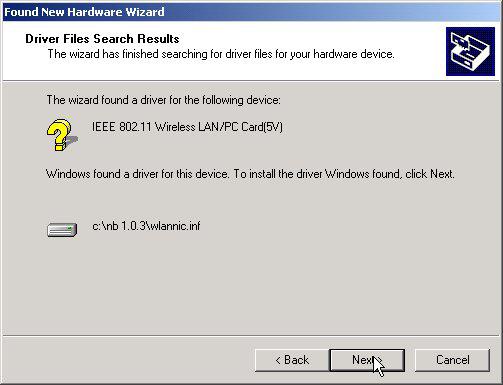 Step 5: The windows will find IEEE 802.11 Wireless LAN/PC Card (5V).