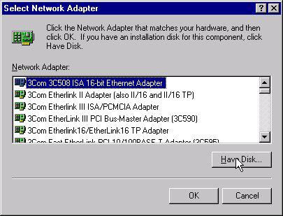 Step 2: Windows NT will present a list of all its supported adapters.