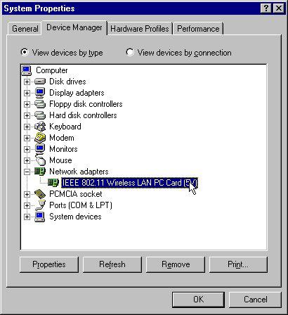 Step 8: Open Control Panel/System/Device Manager, and check Network Adapters to see if any error icon appears next to the IEEE 802.11 Wireless LAN PC Card.