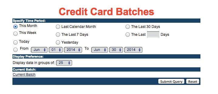 3.5 Credit Card Batches The credit card batch report allows you to view your card batches within a