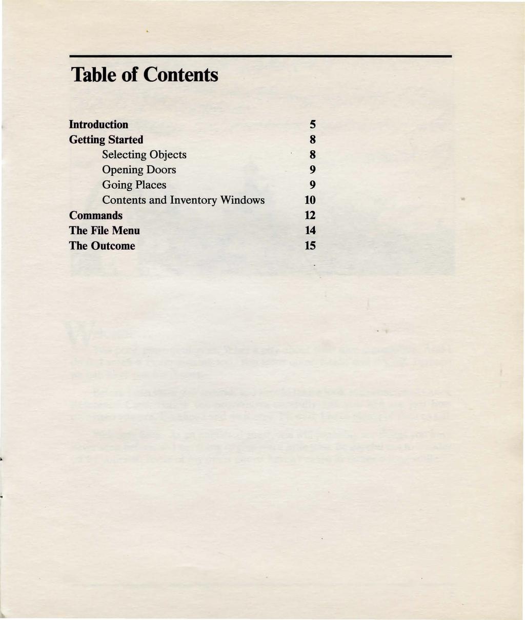 Table of Contents Introduction 5 Getting Started 8 Selecting Objects 8 Opening Doors 9
