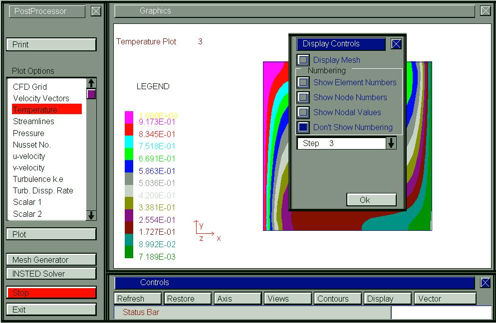 INSTED /CFD Display Controls dialog box. This dialog box may be invoked by clicking the Display button on the Controls dialog box. The print step is then selected from the listbox.