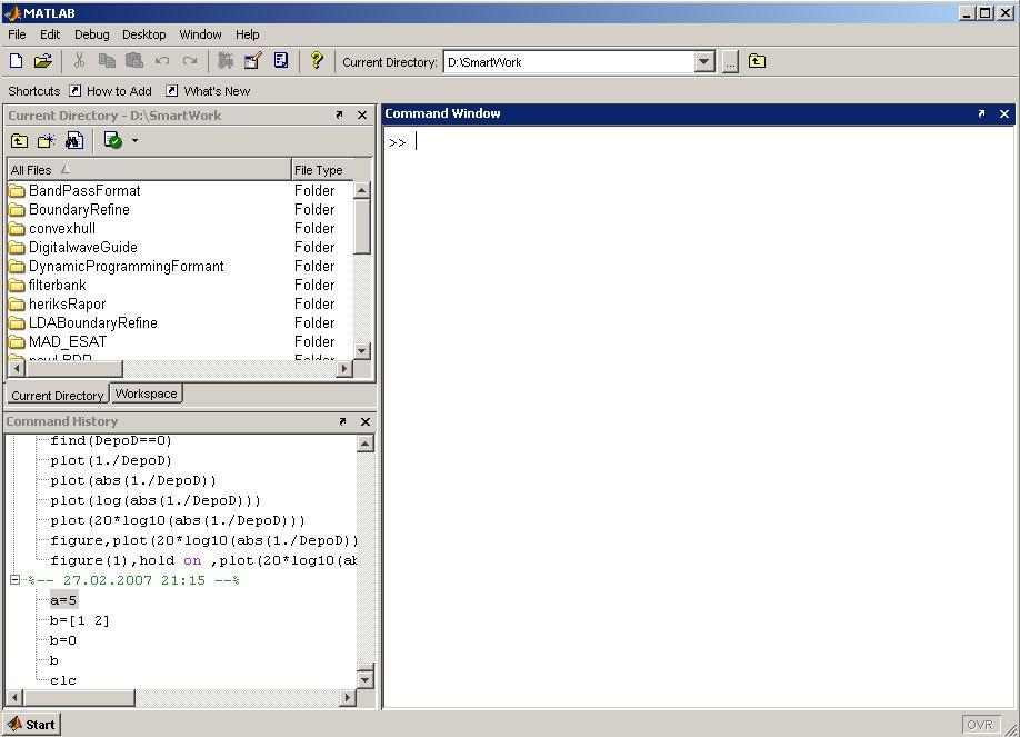 Matlab Screen Command Window q type commands Current Directory q View folders and m-files Workspace q q View program variables