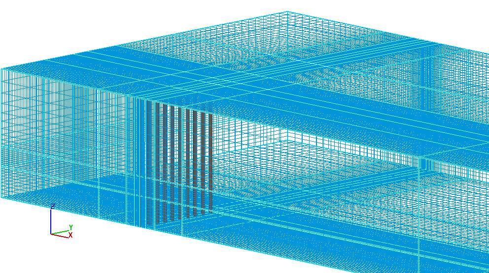 Figure 2 Finite volume mesh of the groyne model. Four numerical model scenarios were simulated with the groyne installation ratio of groyne length to channel width: 0.10, 0.15, 0.20, and 0.25.