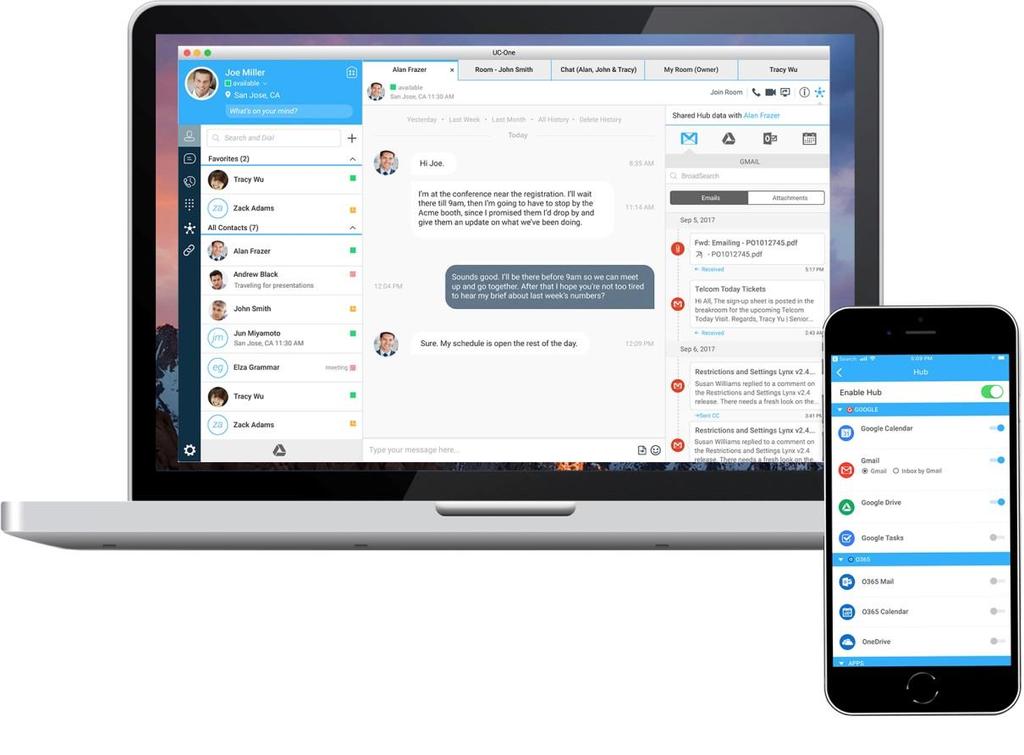 Content in common Unified view You can easily find all your files, calls, messages, and colleagues in one place, keeping you focused and minimizing the need to shift your attention away from your