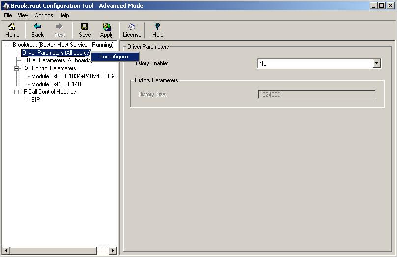Advanced Mode Reconfigure Drivers Right-click on Driver Parameters (All Boards) in the left panel to reconfigure