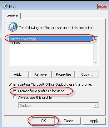 successfully configured to use Microsoft Exchange. Click Finish. You will be brought back to the list of mail profiles.