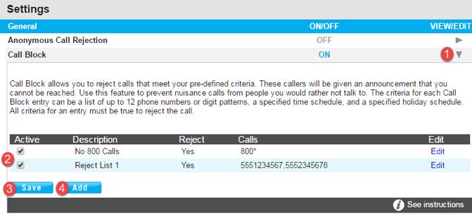 Call Block Call Block Call Block rejects calls that meet your pre-defined criteria. Callers meeting these criteria will be played an automated message advising them that you cannot be reached.