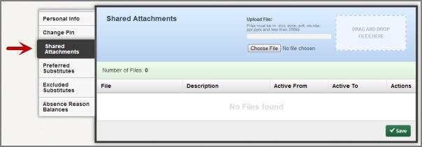 Shared Attachments In Aesop you can upload files and documents that will be attached to all of the absences you create.