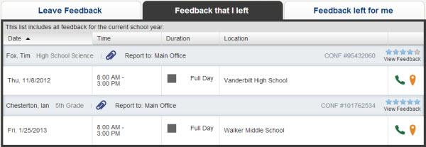 Feedback Reviewing Feedback You Left After you have left feedback for absences in Aesop you can review the feedback for all jobs in the current school year.