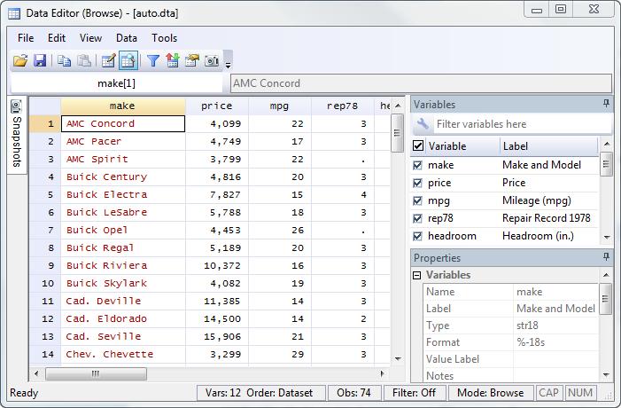 Looking At Your Data Once your dataset is loaded into Stata, you may want to take a look at it.