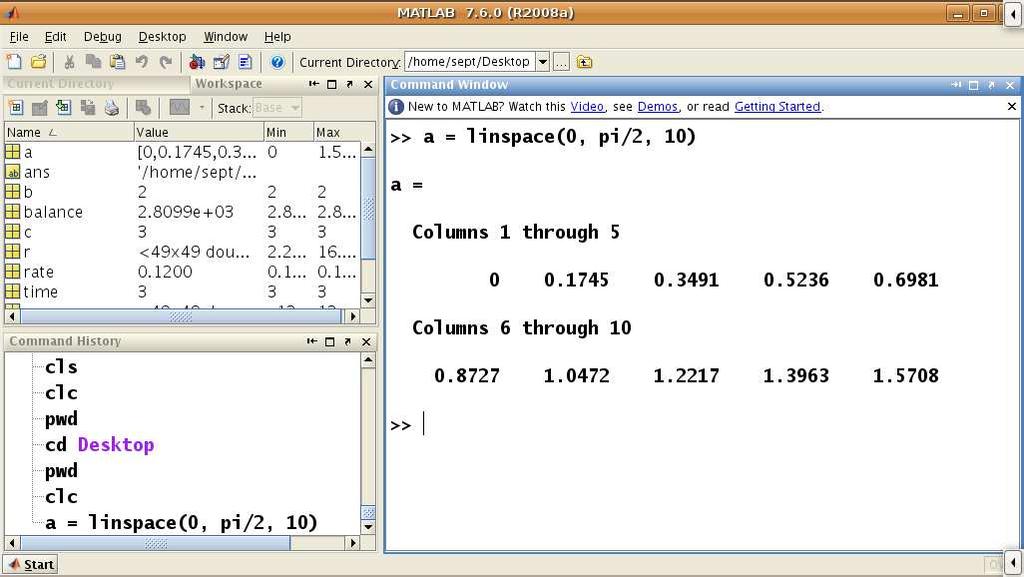 TRANSPOSE OF A VECTOR a = [ 1 2 3 5 8 13 ] is a row vector. [ ] used to define a vector. To generate the column vector, transpose the vector.