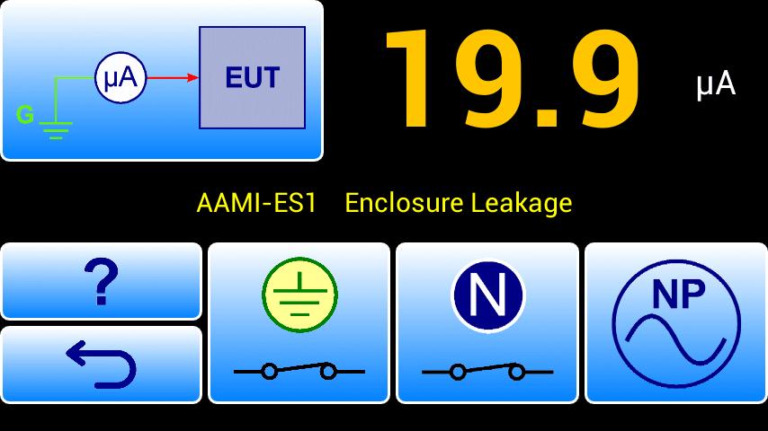 4.7 Leakage Current Tests Press the button on the main menu of vpad-mini to access the leakage current menu (Figure 17 ). Figure 17 - vpad-mini leakage current menu.