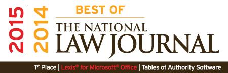 For the second straight year, readers of The National Law Journal voted Lexis for Microsoft Office the best Table of Authority Software Provider.