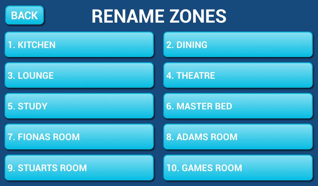 Rename Zones Press this button to change the zone names.