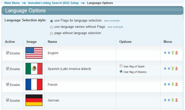 i. Language Options These options are provided to you to fully customize the languages that will be displayed on your Immobel page.