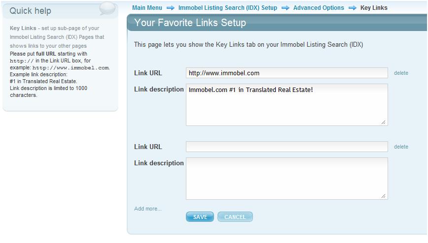 iii. Key Links These options enable and allow KEY links on your Immobel Listing Search. Key links are a way to link other websites to your Immobel Listing Search.