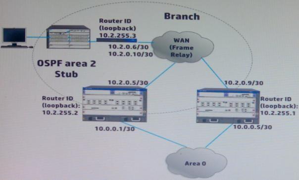 The branch routers have E1 lines into the Frame Relay Service provider network. The exhibit shows just one branch, but the network actually has 30 branches.