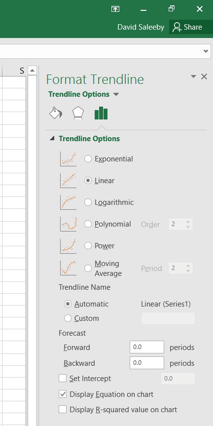 c) Under Options in the pop-down menu to the right, select Linear.
