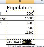 City Population Harlsford 5000 Nottingburg 14000 Taintville 6500 Clarry 9000 Welston 11500 Note: To find the average and total (sum) you can go to the Formula tab or since they are commonly used