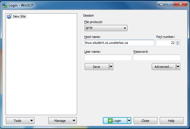 environment. You can download it here: https://winscp.net/eng/download.php Once you ve installed WinSCP and launched the program. You will be greeted with a Login window.