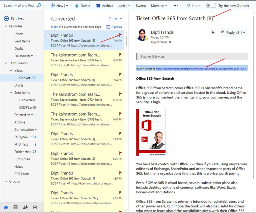 3 CONVERTED E-MAILS AND SHAREPOINT TICKETS When you use E-mail Converter to convert e-mails into SharePoint tickets, you will still have all e- mails left in the mailbox, but you will also have the