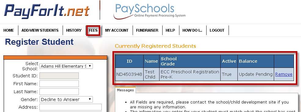 Once your students are registered, their information will appear on the left side of the screen.