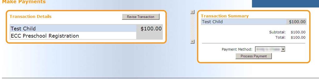Review Make Payments screen. If everything is correct, select Process Payment.