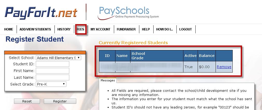 ID number, first & last name, and their grade level. Then click on register.