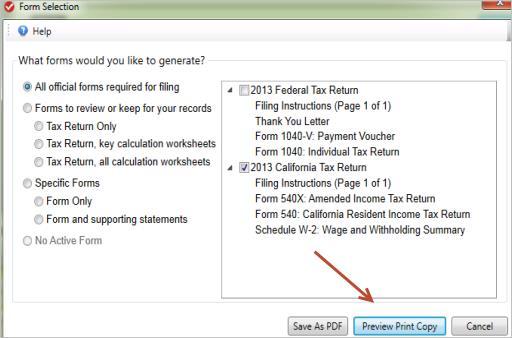 2) If you are using the TurboTax CD/Download product, you ll see this screen. a. Choose All official forms required for filing b.