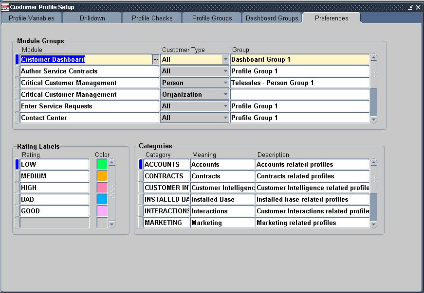 Defining Preferences to move the selected group check up or down in the list. This sequence will determine the display sequence on the Dashboard tab of the Contact Center. 8.