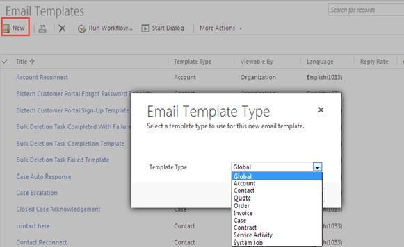 Select email template type as "Contact" and create an email template filling the necessary details as per your