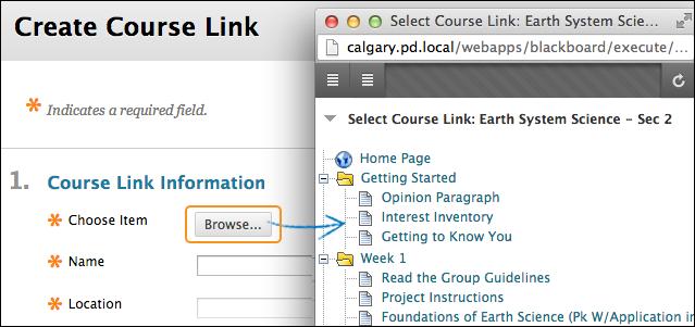 How to Create a Course Link A course link is a shortcut to an existing area, tool, or item in a course.