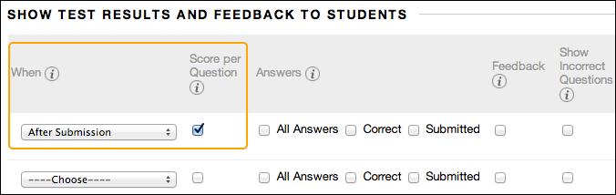 Feedback Options Test or Survey Presentation Option All at Once One at a Time Prohibit Backtracking Randomize Questions Description Present the entire assessment on one screen.