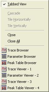 You can view a list of all windows that are currently open in the Main window by choosing Window from the Main menu. Open windows are listed at the bottom of the Window menu: Figure 2-18.
