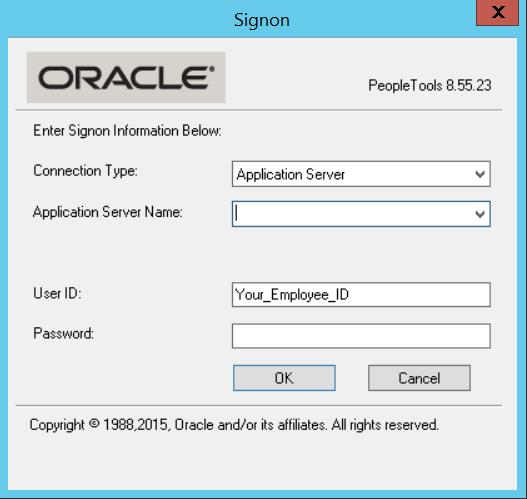 Next, an Oracle lgin screen shuld appear. Pick yur envirnment frm the Applicatin Server Name list if it des nt default t SFS. Enter yur lgin credentials.