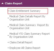 12 Claim Reports This sub-system allows the user to view/print Claim Reports of employees.