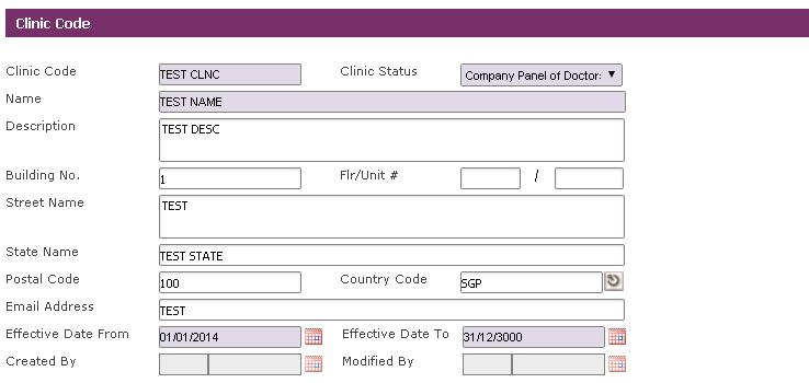 Fields Clinic Code Name Clinic Status Description Description User defined abbreviation representing the clinic. Name of the Clinic.