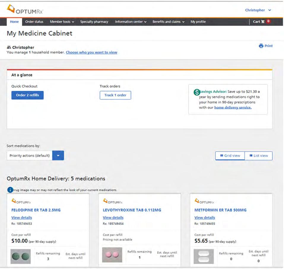 OptumRx.com features and tools Member Portal: Overview After you register or log in you ll see your OptumRx My Medicine Cabinet Dashboard.