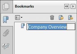 Naming bookmarks automatically You can create, name, and automatically link a bookmark by selecting text in the document pane. 1 Select the Selection tool in the toolbar.