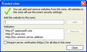 Troubleshooting 29 In the Trusted sites window, first un-check the option Require server verification (https:) for all sites in this zone, then add the following websites.