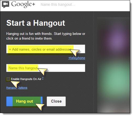 If you would like your Hangout to be live and stream, check the little Enable Hangouts on Air box.