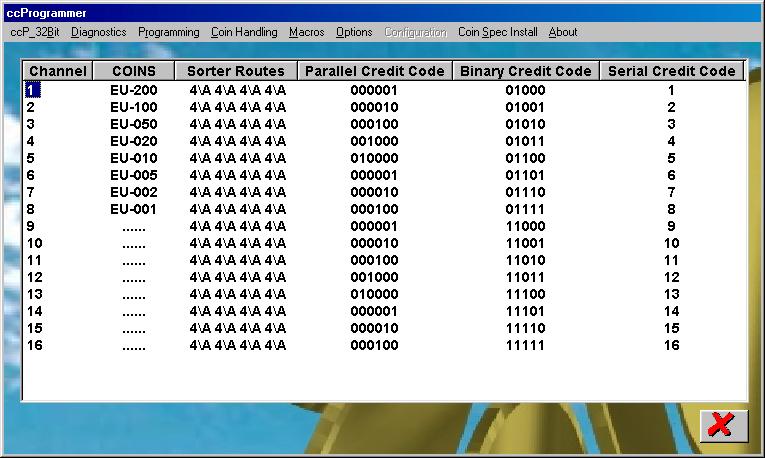 7. ccprogrammer Menu s Figure 7: ccprogrammer main screen (SR5 mode 1) The coins description consists of the country code followed by the value.