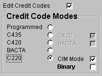 13 CREDIT CODE MODES - SR5 To edit the credit codes, check the [Edit Credit Codes] checkbox. Programmed = What is currently programmed in the acceptor C435 = Standard C435 credit codes.